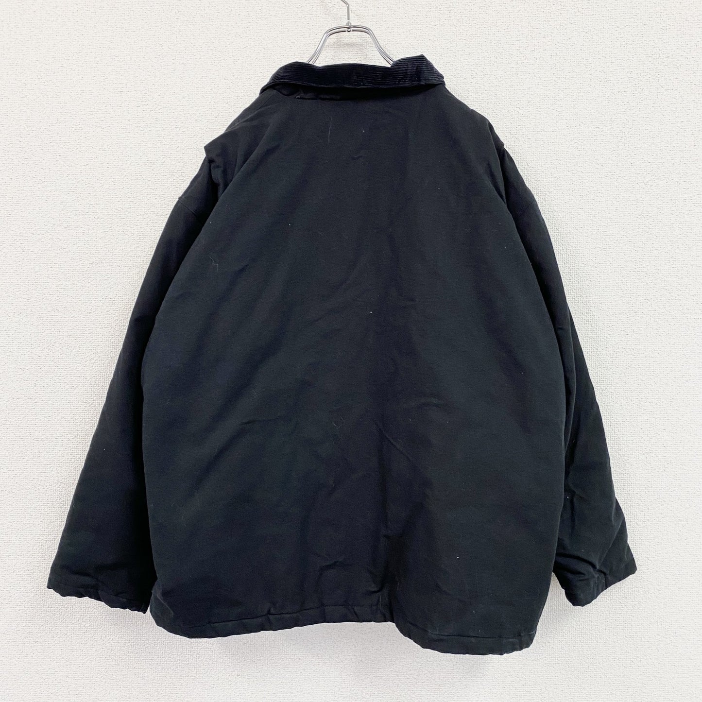 90s～　STEELGUARD　フルジップダックジャケット　中綿入り　コーデュロイカラー　黒　ブラック　XLサイズ