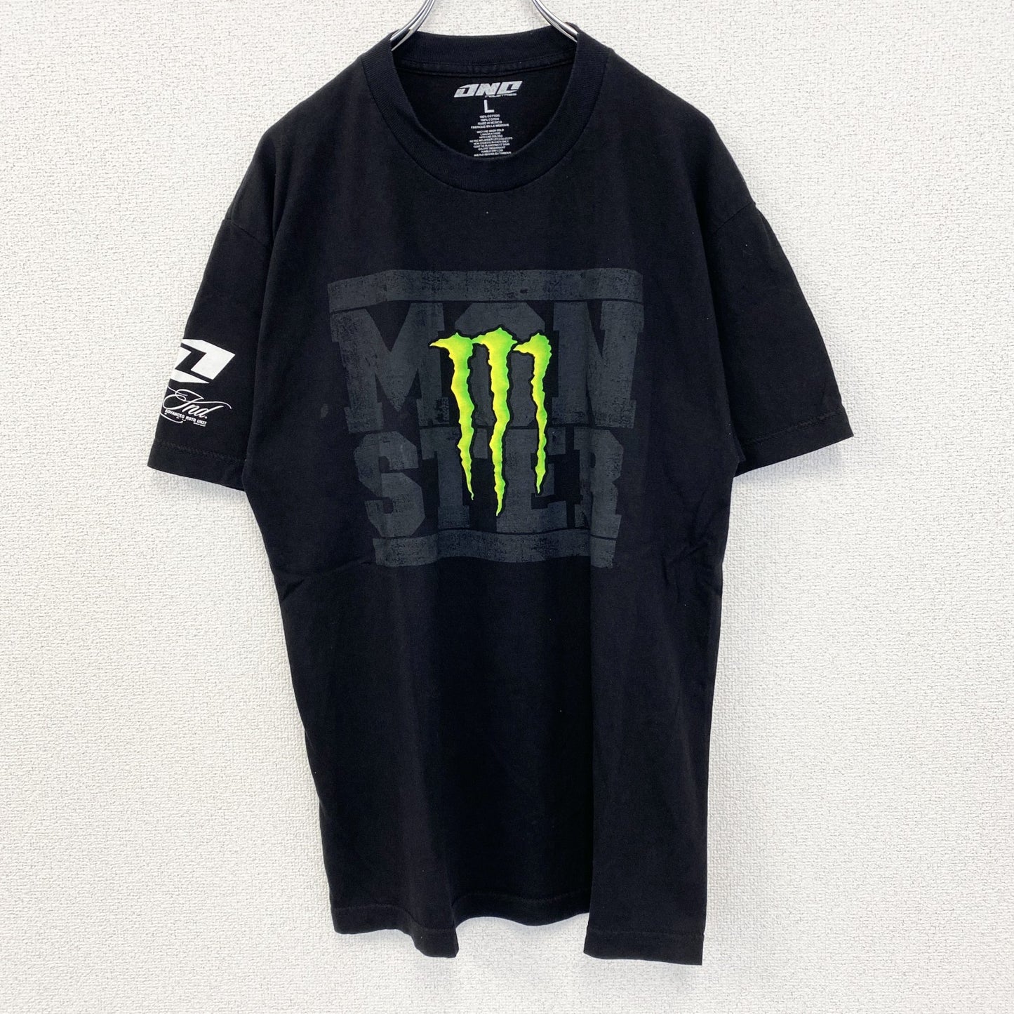古着 used　OND　オーエヌディー　半袖プリントTシャツ　モンスターエナジー　モンエナ　クルーネック　黒　ブラック　Lサイズ