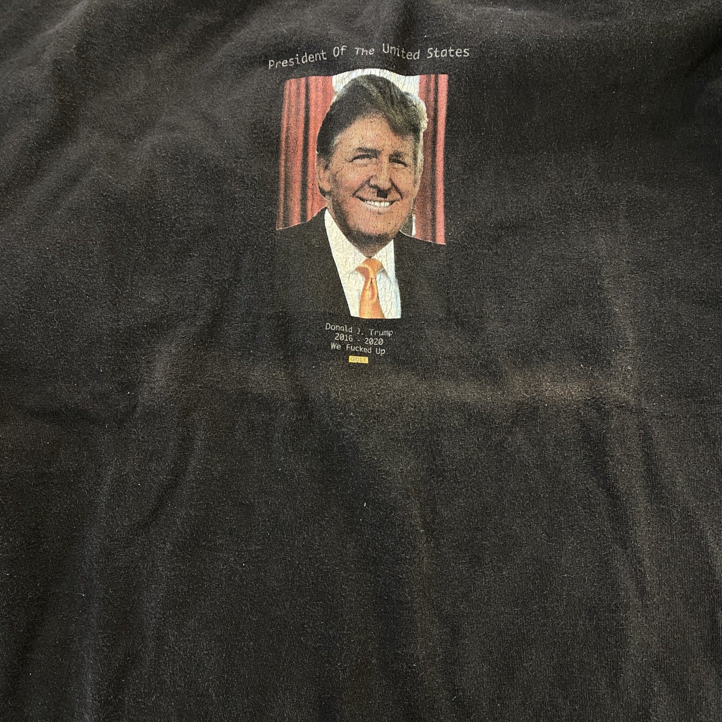 古着 used　ドナルド・トランプ　半袖グラフィックプリントTシャツ　黒　ブラック　アメカジ　レトロ　デザイン　個性的　クルーネック　春夏服　メンズ　レディース