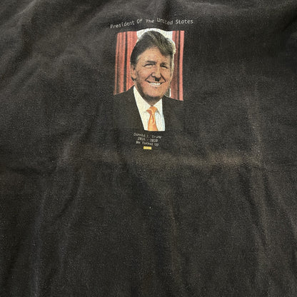 古着 used　ドナルド・トランプ　半袖グラフィックプリントTシャツ　黒　ブラック　アメカジ　レトロ　デザイン　個性的　クルーネック　春夏服　メンズ　レディース