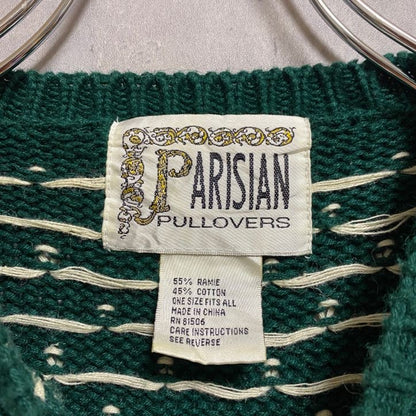古着 used　～90s　PARISIAN　長袖ノルディック柄ニット　セーター　トナカイ　緑　グリーン　オーバーサイズ　XLサイズ