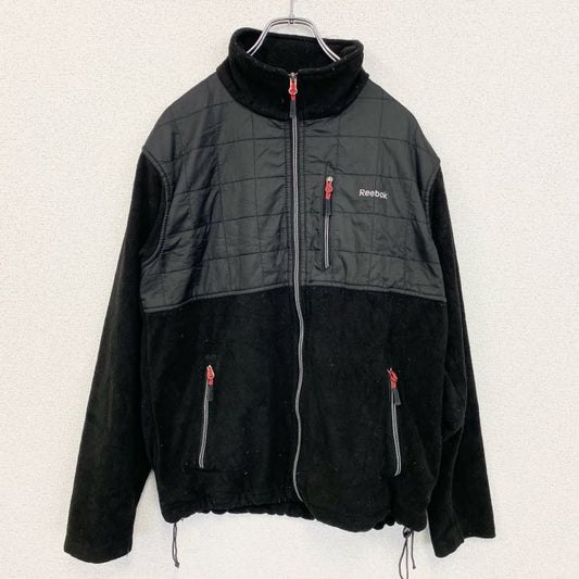古着 used　Reebok　リーボック　長袖異素材切り替えフリースジャケット　ハイネックアウター　ロゴプリント　黒　ブラック