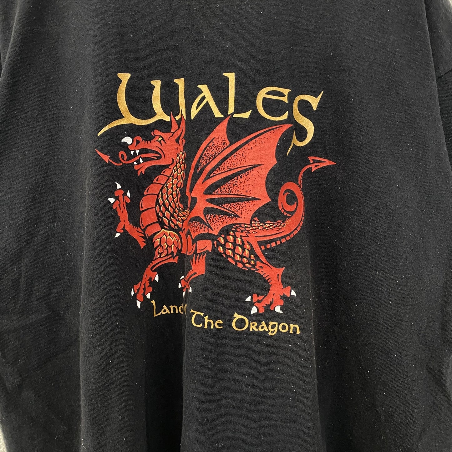 FRUIT OF THE LOOM　半袖プリントアニマルTシャツ　レッドドラゴン　英字プリント　クルーネック　黒　ブラック　XLサイズ
