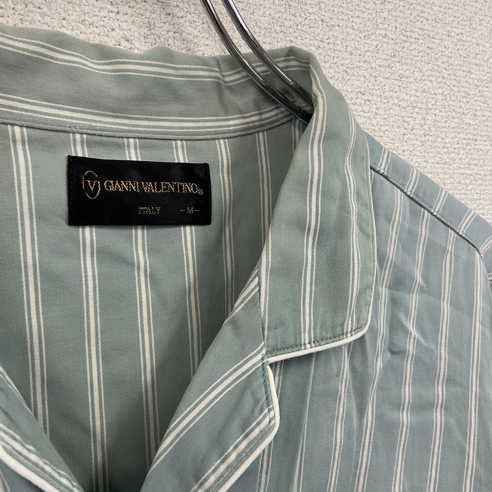 GIANNI VALENTINO　ジャンニ バレンティノ　長袖シャツ　ストライプ柄　青　ブルー　Mサイズ