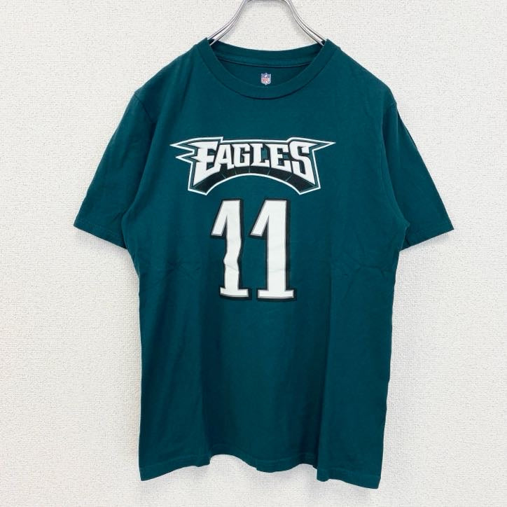 古着 used　NFL　半袖クルーネックプリントTシャツ　EAGLES　イーグルス　背番号　メキシコ製　緑　グリーン　XLサイズ