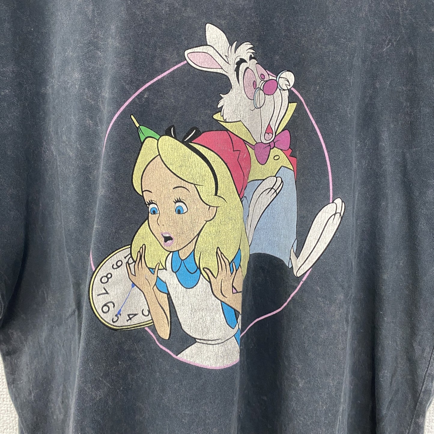 古着 used　stradivarius Disney 　半袖プリントTシャツ　不思議の国のアリス　クルーネック　灰色　Lサイズ
