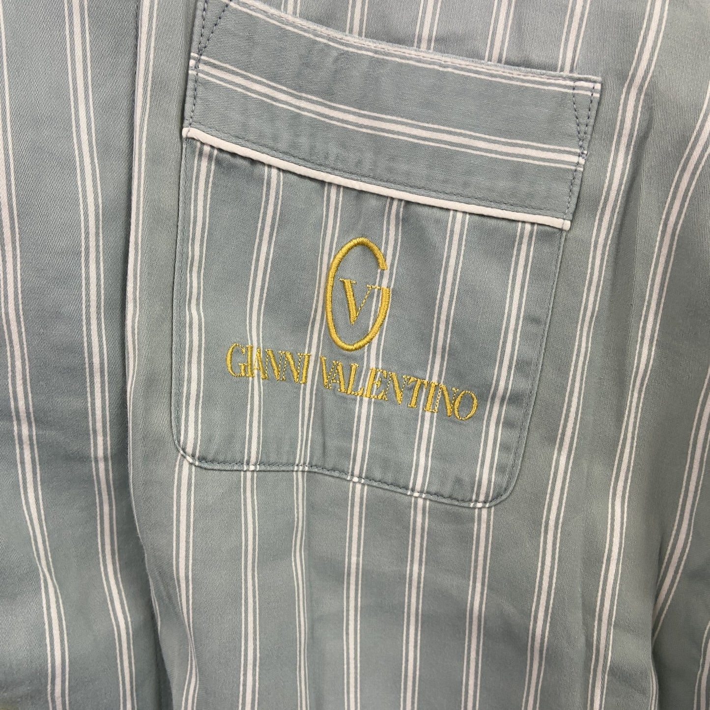 GIANNI VALENTINO　ジャンニ バレンティノ　長袖シャツ　ストライプ柄　青　ブルー　Mサイズ