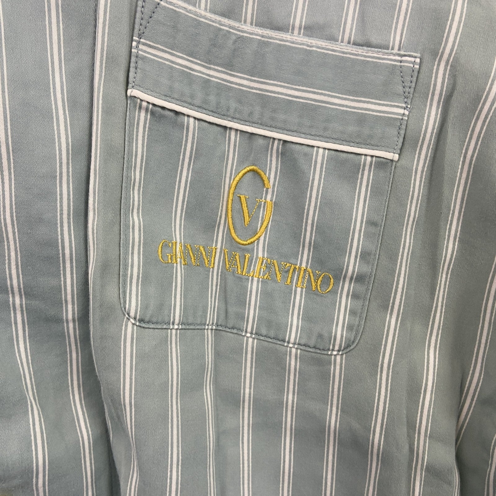 GIANNI VALENTINO　ジャンニ バレンティノ　長袖シャツ　ストライプ柄　青　ブルー　Mサイズ