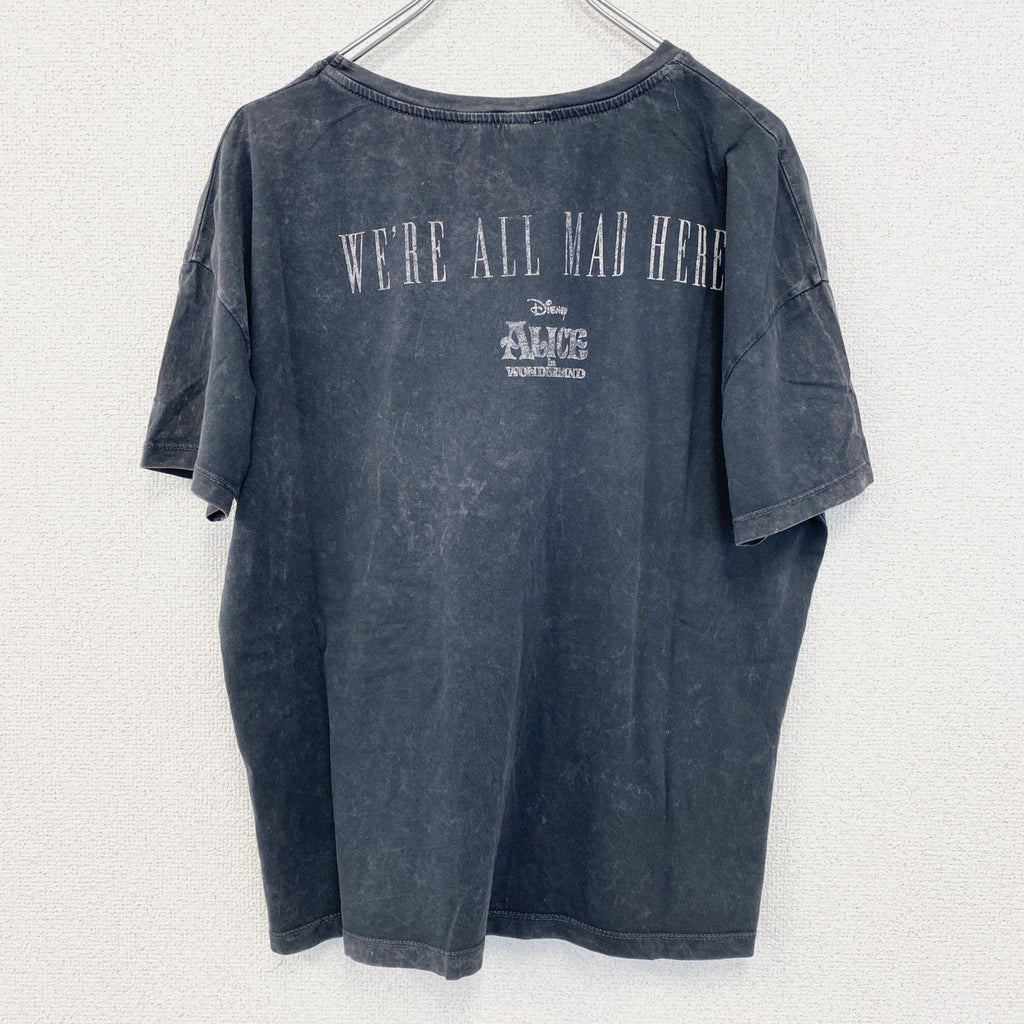 古着 used　stradivarius Disney 　半袖プリントTシャツ　不思議の国のアリス　クルーネック　灰色　Lサイズ