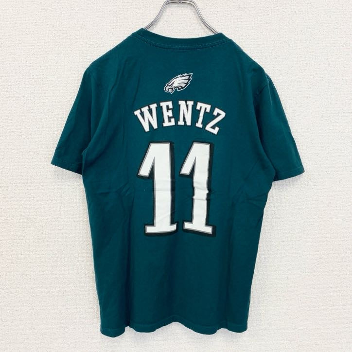 古着 used　NFL　半袖クルーネックプリントTシャツ　EAGLES　イーグルス　背番号　メキシコ製　緑　グリーン　XLサイズ