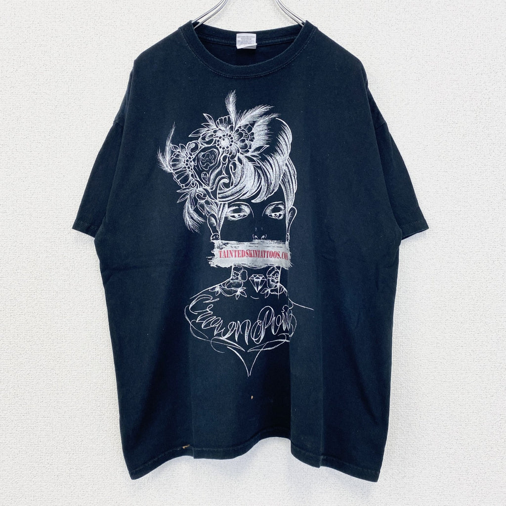 古着 used　GILDAN ギルダン　半袖プリントTシャツ　ビッグT　カジュアルデザイン　クルーネック　黒　レトロ　XLサイズ