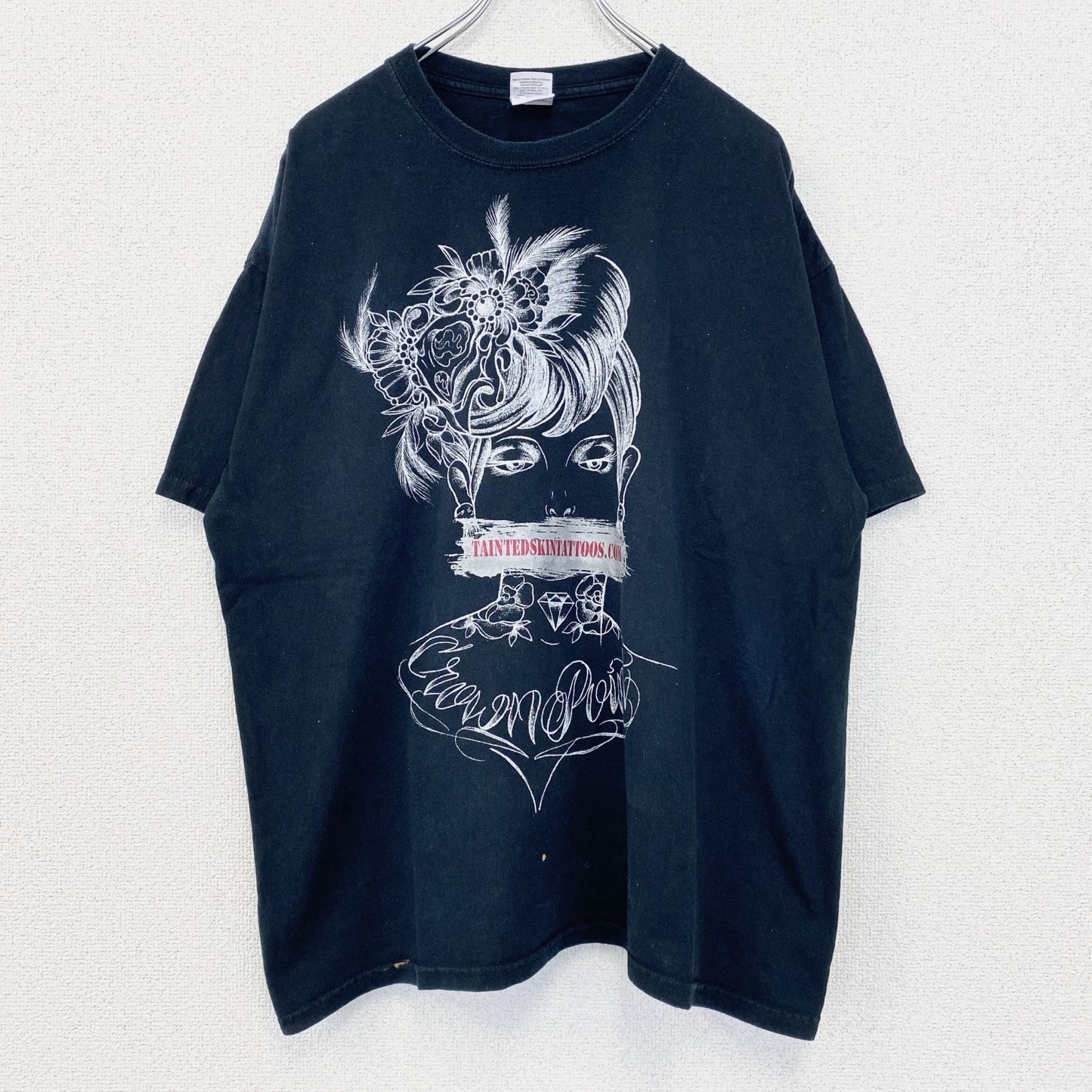 古着 used　GILDAN ギルダン　半袖プリントTシャツ　ビッグT　カジュアルデザイン　クルーネック　黒　レトロ　XLサイズ