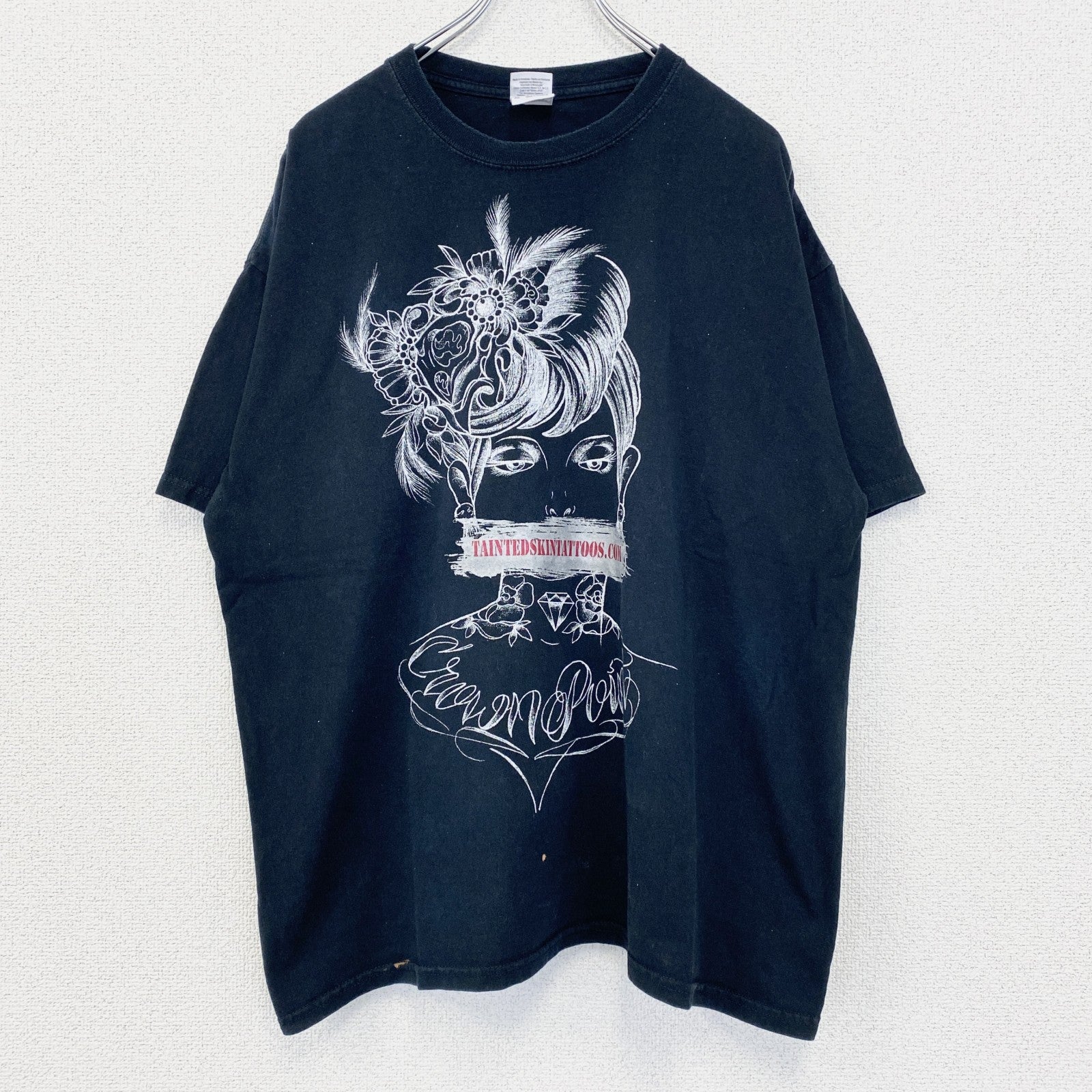 古着 used　GILDAN ギルダン　半袖プリントTシャツ　ビッグT　カジュアルデザイン　クルーネック　黒　レトロ　XLサイズ