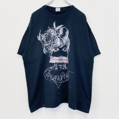 古着 used　GILDAN ギルダン　半袖プリントTシャツ　ビッグT　カジュアルデザイン　クルーネック　黒　レトロ　XLサイズ