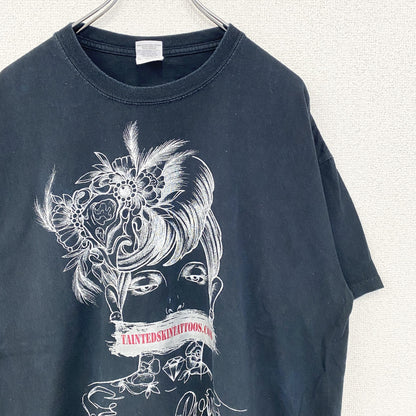 古着 used　GILDAN ギルダン　半袖プリントTシャツ　ビッグT　カジュアルデザイン　クルーネック　黒　レトロ　XLサイズ