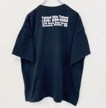 古着 used　GILDAN ギルダン　半袖プリントTシャツ　ビッグT　カジュアルデザイン　クルーネック　黒　レトロ　XLサイズ