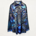 古着 used　長袖プリント柄シャツ　総柄　ア二マル　トラ　グラフィックタイガー　豹柄　派手　青　ブルー　XXXXLサイズ