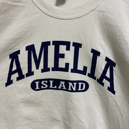 古着 used　GILDAN ギルダン　AMELIA　長袖プリントスウェット　トレーナー　白　クルーネック　レトロ　Mサイズ