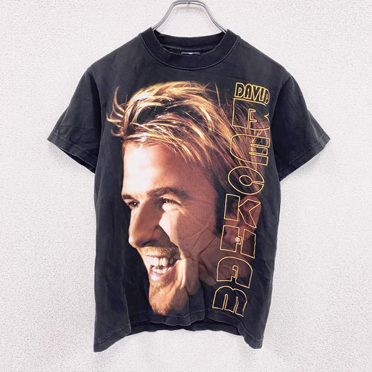 90s～　W.N.T.　BECKHAM　ベッカム　半袖Tシャツ　人物T　ヴィンテージ　黒　ブラック　Mサイズ