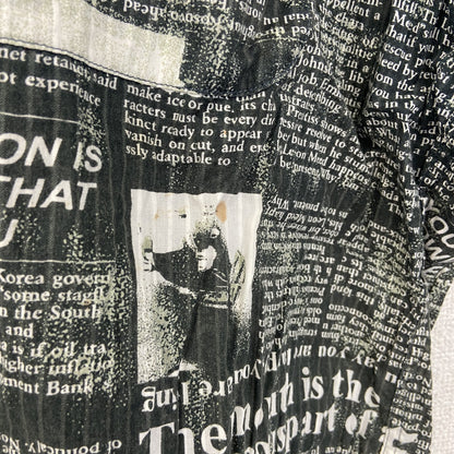 古着 used　半袖プリント柄シャツ　総柄　英字新聞　ニュースペーパー　ストリート　胸ポケット　黒　ブラック　XLサイズ