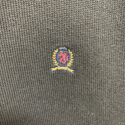 古着 used　90s　TOMMYHILFIGER　トミーヒルフィガー　Vネックニットベスト　刺繍　緑　ヴィンテージ　XXLサイズ