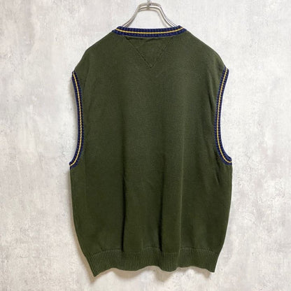 古着 used　90s　TOMMYHILFIGER　トミーヒルフィガー　Vネックニットベスト　刺繍　緑　ヴィンテージ　XXLサイズ