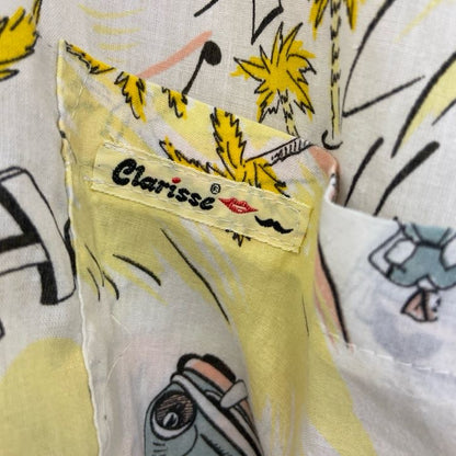 古着 used　Clarisse　半袖プリント柄シャツ　総柄　summer　Holiday　Miami　胸ポケット　ヤシの木　