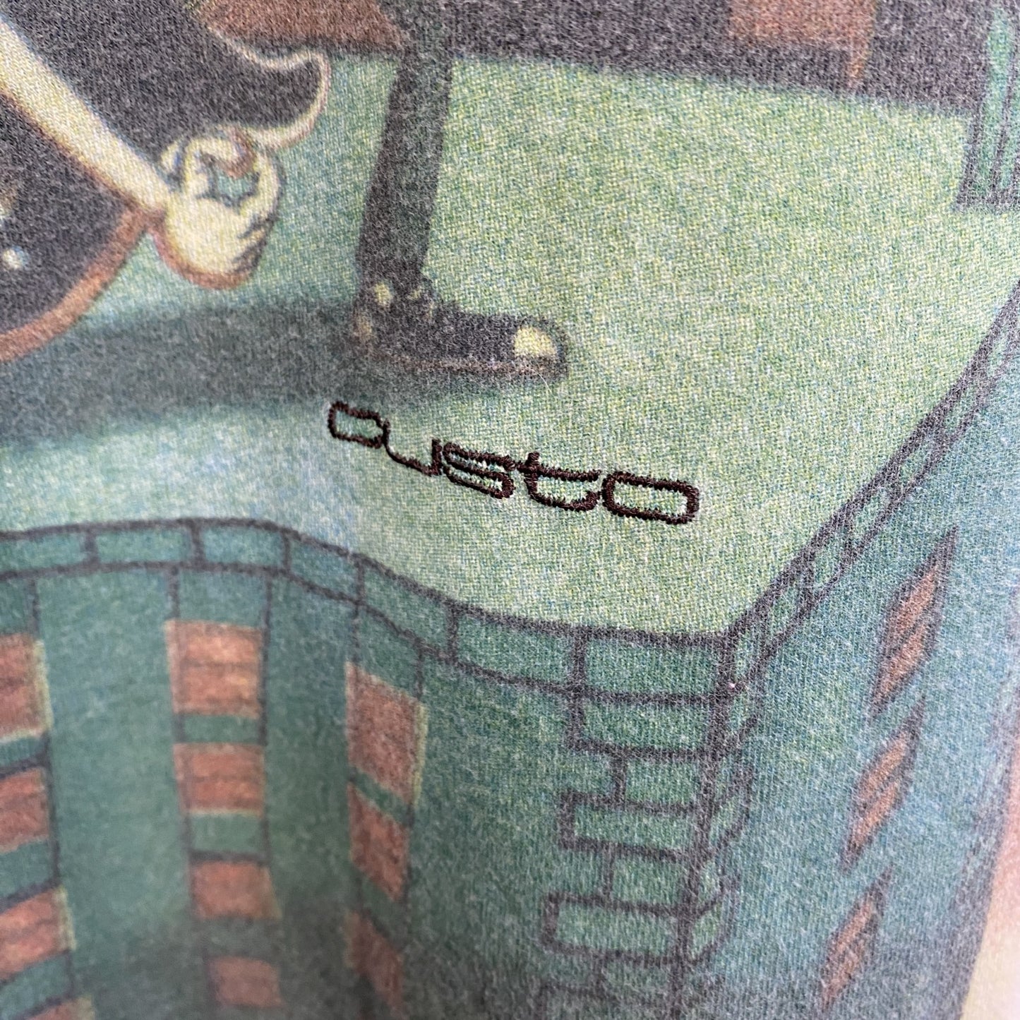 古着 used CUSUCO　クスコ　長袖プリントTシャツ　エレキギター　個性的　クルーネック　オレンジ　レトロ　Lサイズ