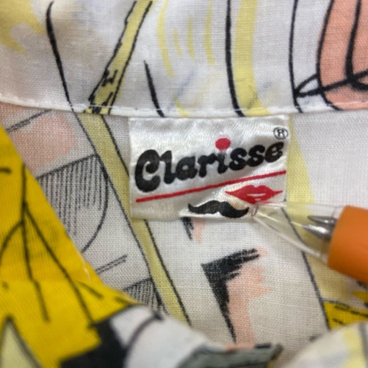 古着 used　Clarisse　半袖プリント柄シャツ　総柄　summer　Holiday　Miami　胸ポケット　ヤシの木　