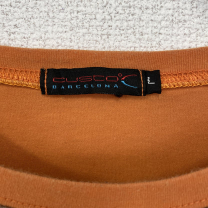 古着 used CUSUCO　クスコ　長袖プリントTシャツ　エレキギター　個性的　クルーネック　オレンジ　レトロ　Lサイズ