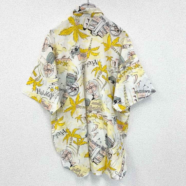 古着 used　Clarisse　半袖プリント柄シャツ　総柄　summer　Holiday　Miami　胸ポケット　ヤシの木　