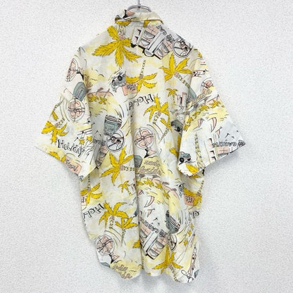 古着 used　Clarisse　半袖プリント柄シャツ　総柄　summer　Holiday　Miami　胸ポケット　ヤシの木　