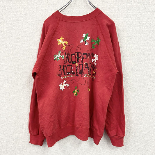 80s　Hanes　スウェット/トレーナー　HOPPY HOLIDAYS　ヴィンテージ　赤　レッド　Lサイズ