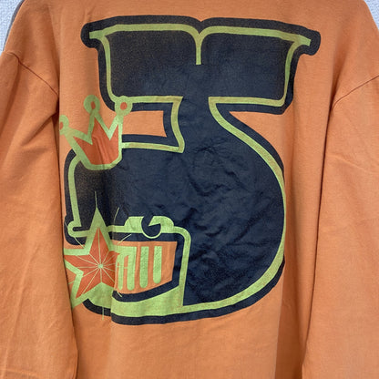 古着 used CUSUCO　クスコ　長袖プリントTシャツ　エレキギター　個性的　クルーネック　オレンジ　レトロ　Lサイズ