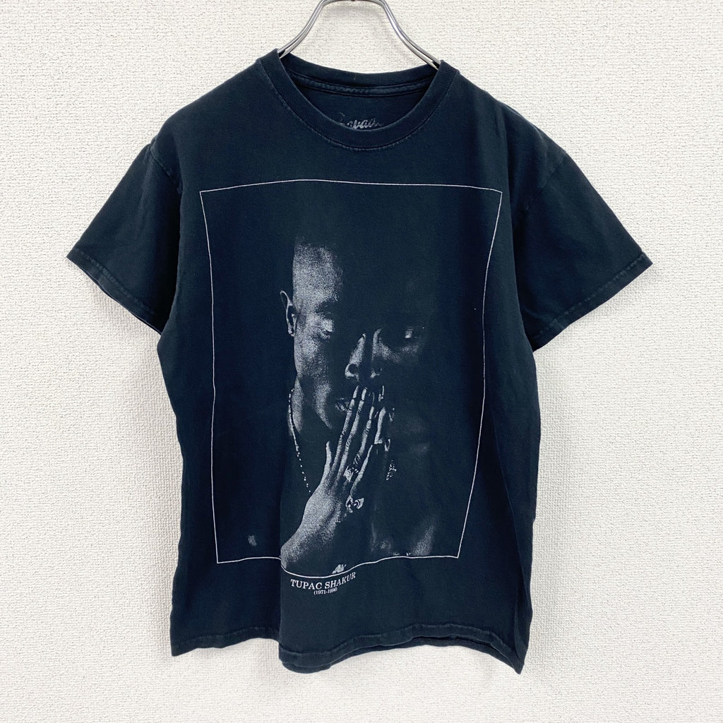Brauad　2PAC　半袖プリントTシャツ　人物T　ラップT　ヒップホップ　黒　ブラック