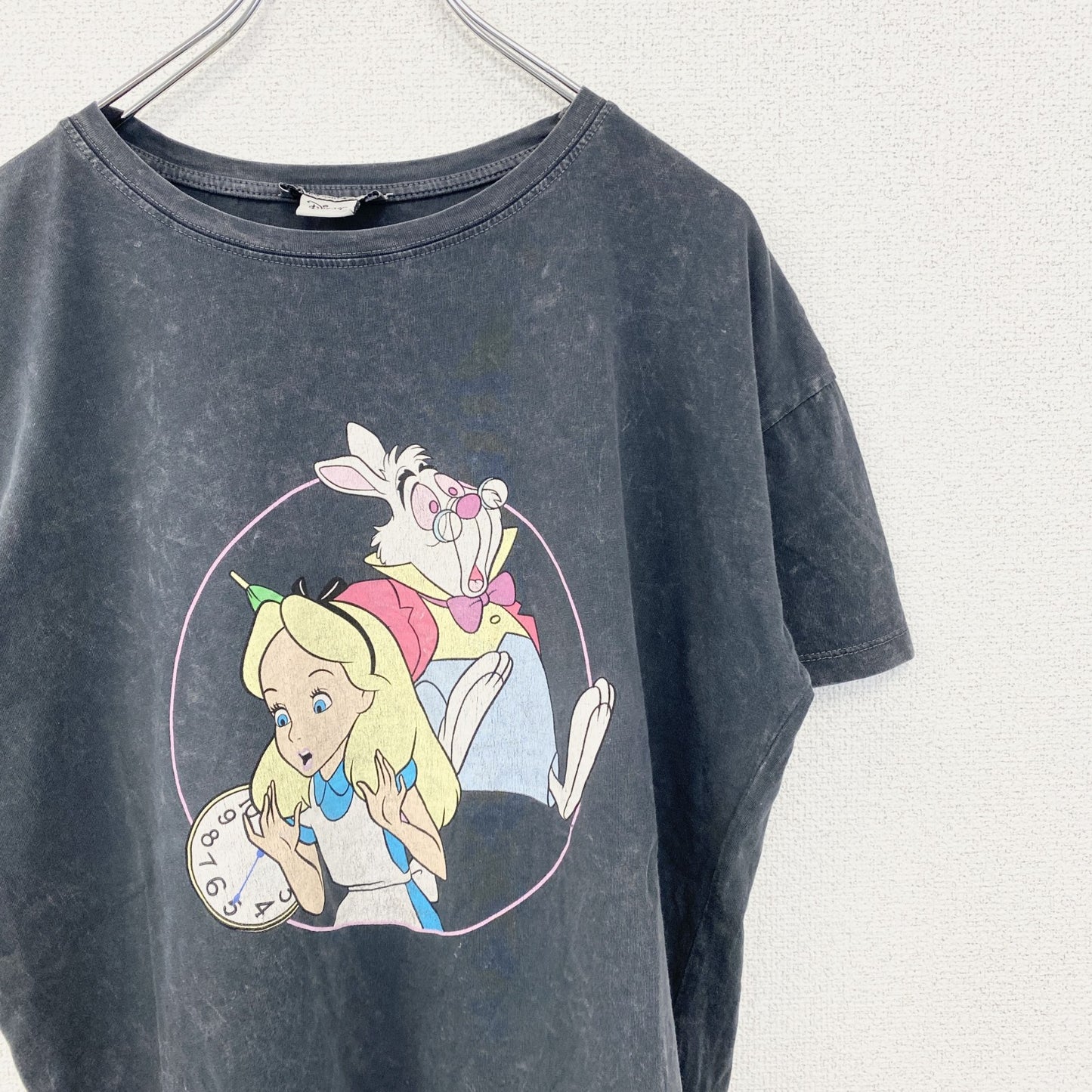 古着 used　stradivarius Disney 　半袖プリントTシャツ　不思議の国のアリス　クルーネック　灰色　Lサイズ
