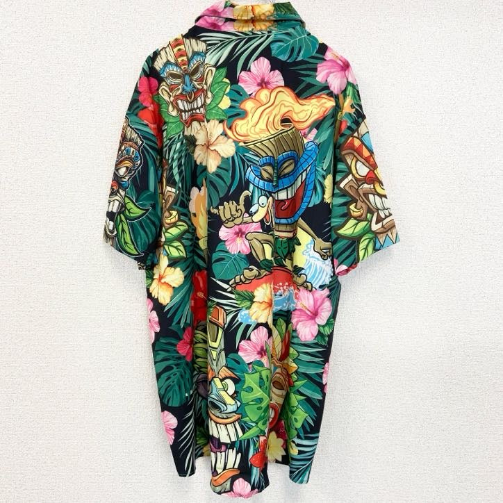 古着 used　半袖プリント柄シャツ　総柄　アロハシャツ　派手　ハワイアン　エスニック　カラフル　XXLサイズ　