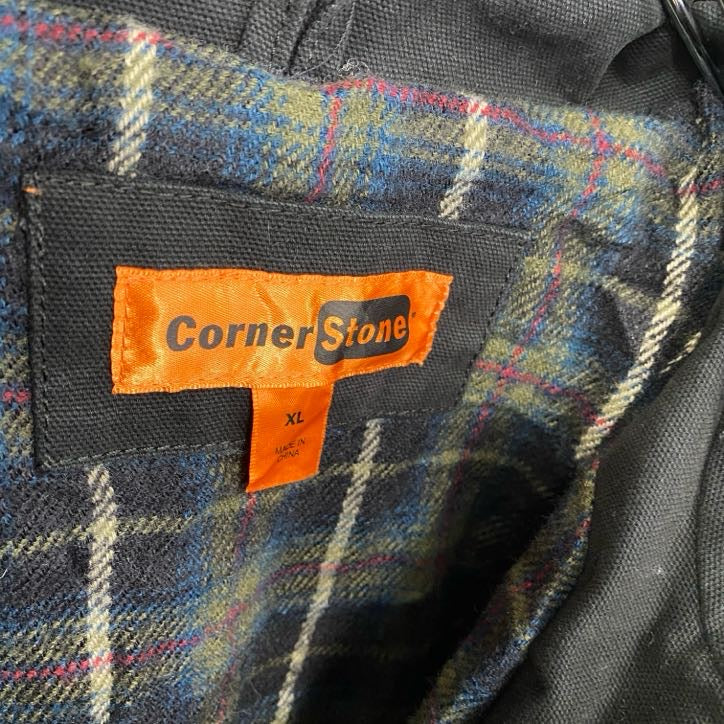 Corner Stone　フルジップダックジャケット　裏チェック柄　黒　ブラック　XLサイズ