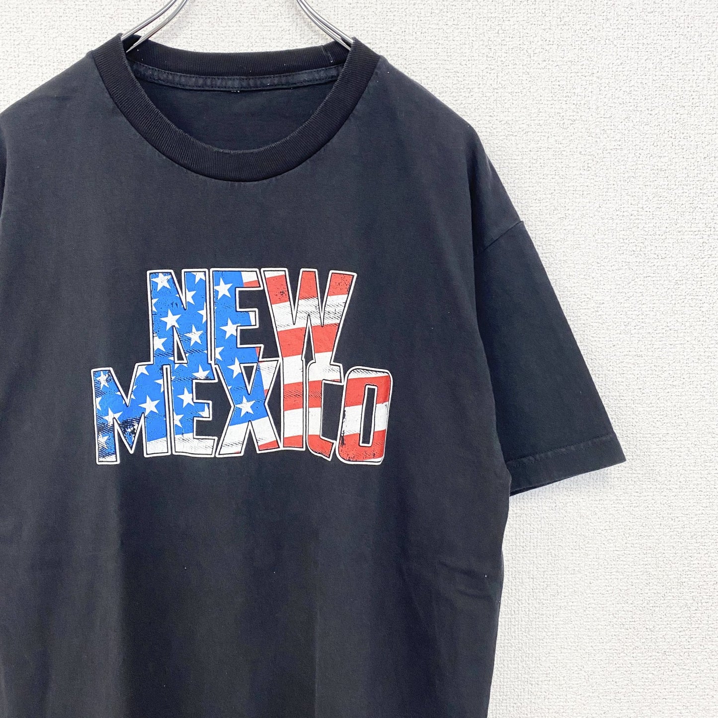 古着 used　ノーブランド　半袖プリントTシャツ　アメリカ　NEW MEXICO　カジュアル　クルーネック　黒　レトロ　Lサイズ