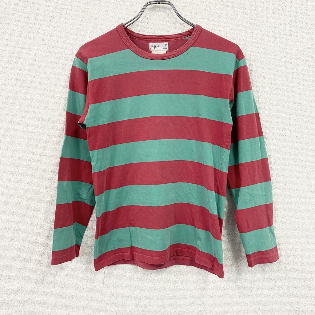 agnes b　アニエスベー　長袖Tシャツ/ロンT　ボーダー柄　バイカラー　赤　レッド　緑　グリーン