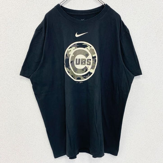古着 used　NIKE　ナイキ　半袖ビッグプリントTシャツ　UBS　シカゴ カブス　スウッシュマーク　 黒　迷彩柄　XXLサイズ