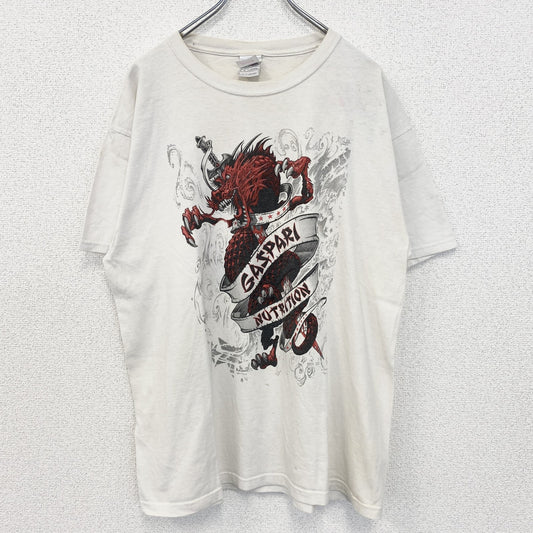 古着 used　FRUIT OF THE LOOM　半袖プリントTシャツ　ドラゴン　クルーネック　白　ホワイト　レトロ　Lサイズ