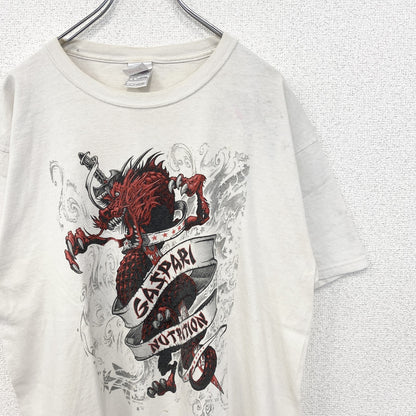 古着 used　FRUIT OF THE LOOM　半袖プリントTシャツ　ドラゴン　クルーネック　白　ホワイト　レトロ　Lサイズ
