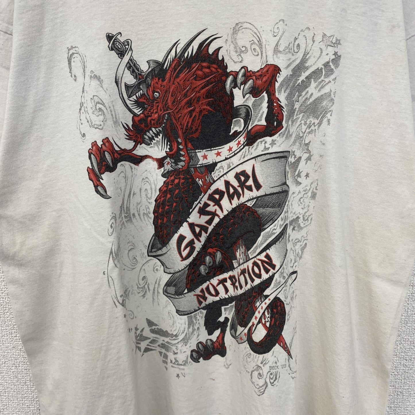 古着 used　FRUIT OF THE LOOM　半袖プリントTシャツ　ドラゴン　クルーネック　白　ホワイト　レトロ　Lサイズ