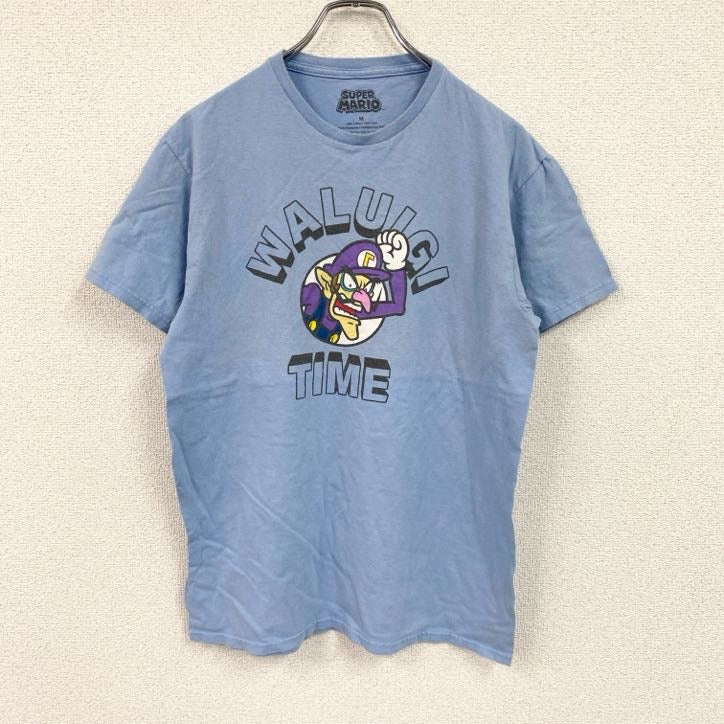 SUPER MARIO　スーパーマリオ　WALUIGI　ワルイージ　半袖プリントTシャツ　Nintendo　ニンテンドー　水色　ライトブルー　Mサイズ