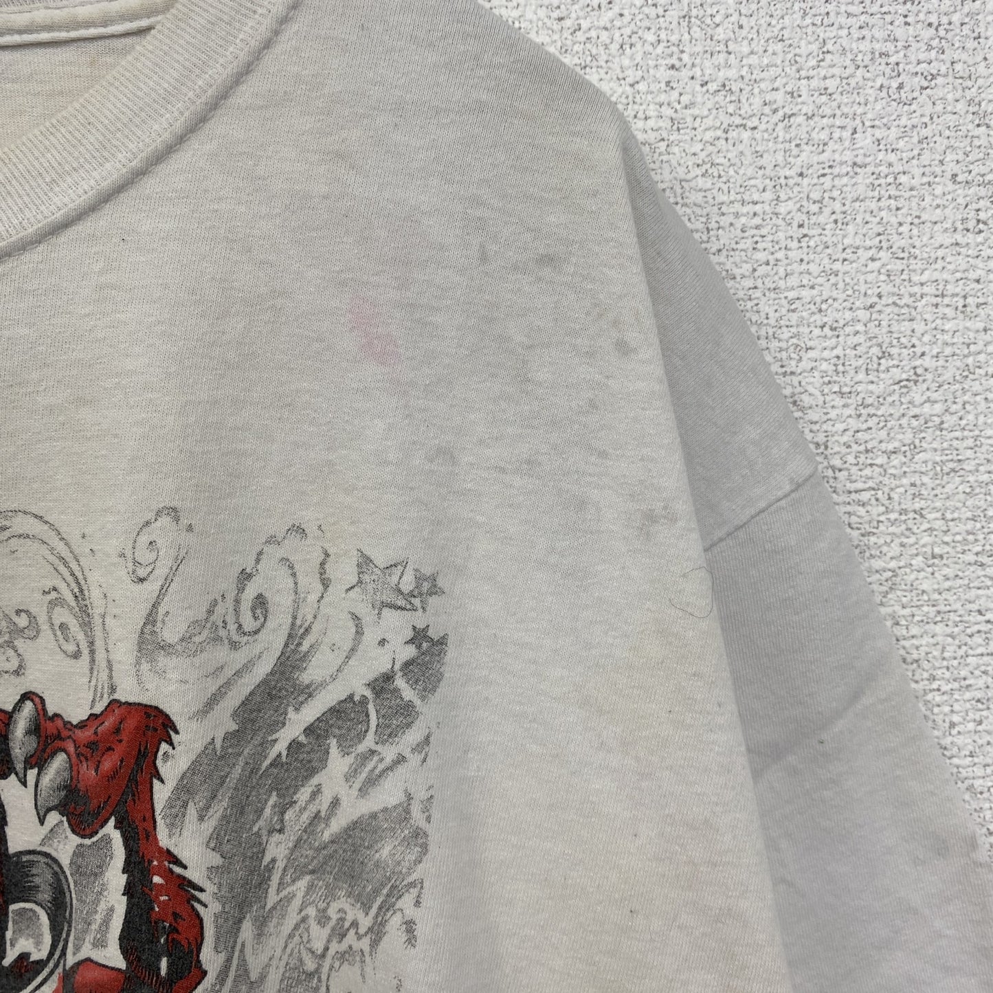 古着 used　FRUIT OF THE LOOM　半袖プリントTシャツ　ドラゴン　クルーネック　白　ホワイト　レトロ　Lサイズ