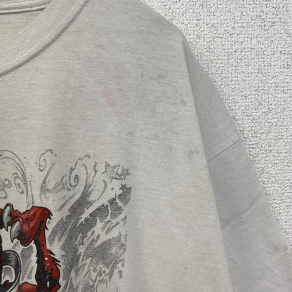 古着 used　FRUIT OF THE LOOM　半袖プリントTシャツ　ドラゴン　クルーネック　白　ホワイト　レトロ　Lサイズ