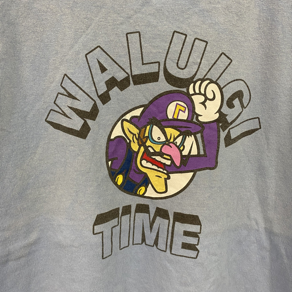 SUPER MARIO　スーパーマリオ　WALUIGI　ワルイージ　半袖プリントTシャツ　Nintendo　ニンテンドー　水色　ライトブルー　Mサイズ