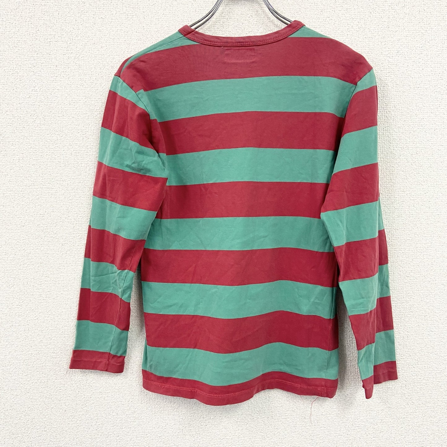 agnes b　アニエスベー　長袖Tシャツ/ロンT　ボーダー柄　バイカラー　赤　レッド　緑　グリーン