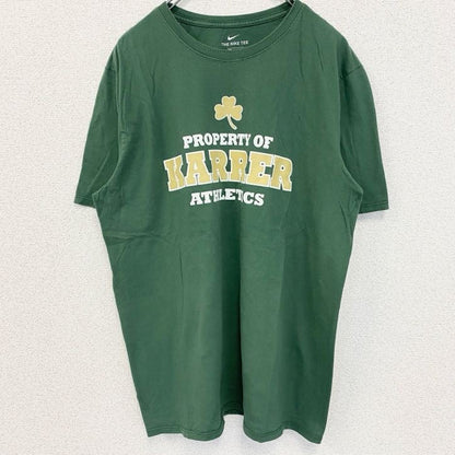 古着 used　NIKE　ナイキ　半袖プリントTシャツ　緑　スウッシュマーク　KARRER　三つ葉　クルーネック　Lサイズ